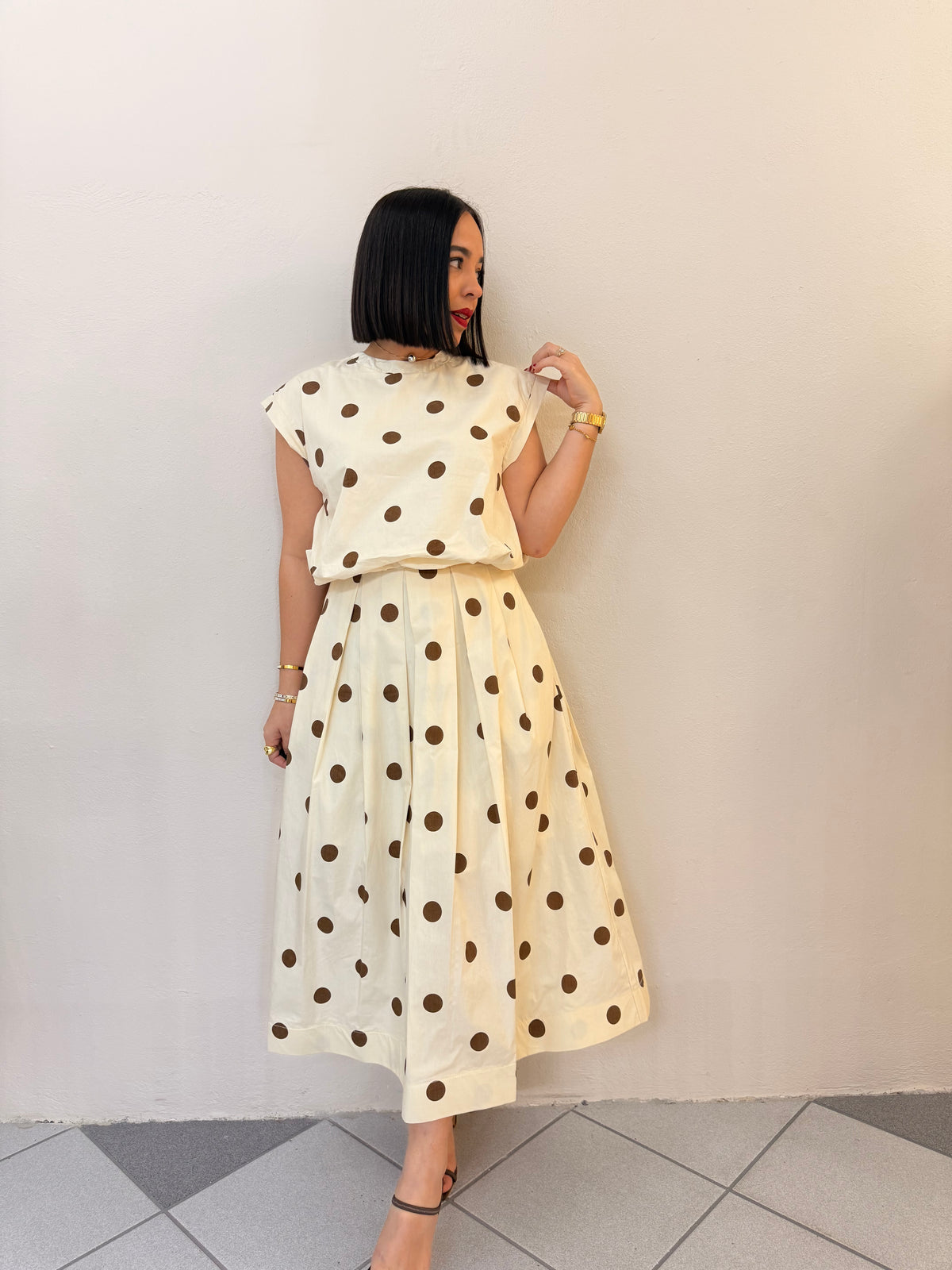 NAISHA BEIGE SET POLKA DOT