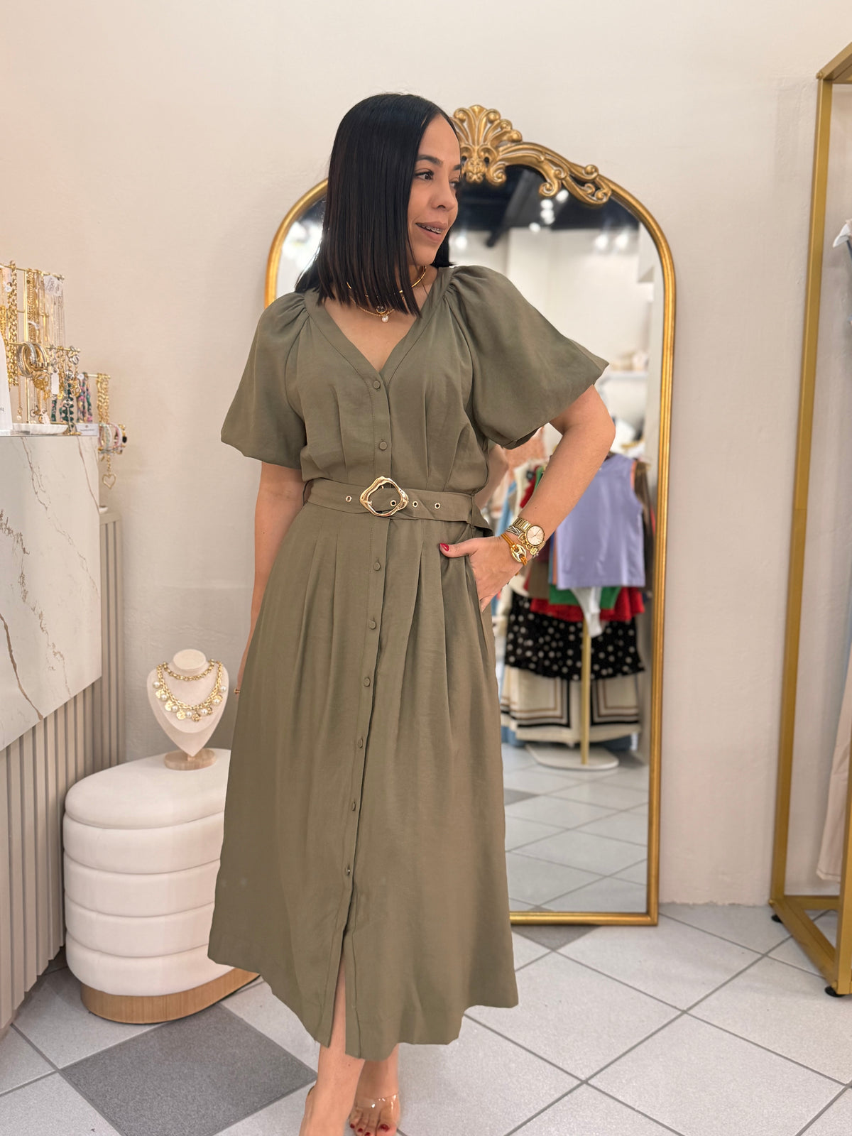 PAMELA OLIVE DRESS