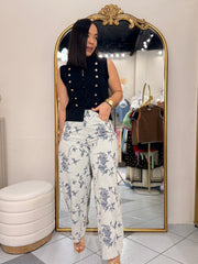 FLORAL BARREL WHITE/NAVY