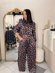 SET SATINADO BROWN / BLUE POLKA DOT