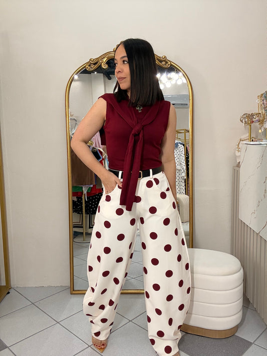 BEIGE/BURGUNDY PANT BALLOON