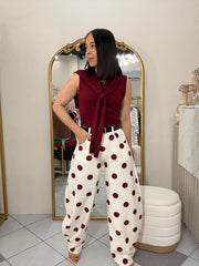 BEIGE/BURGUNDY PANT BALLOON