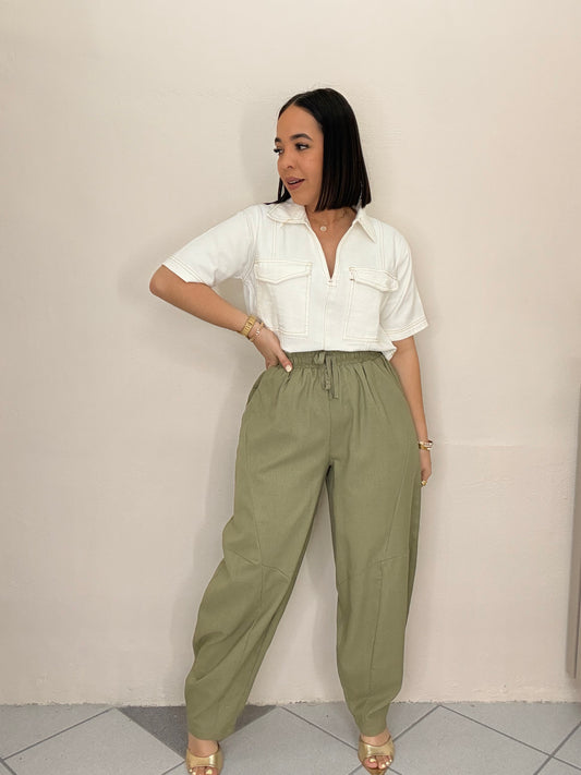 ERIKA BARREL OLIVE PANTS