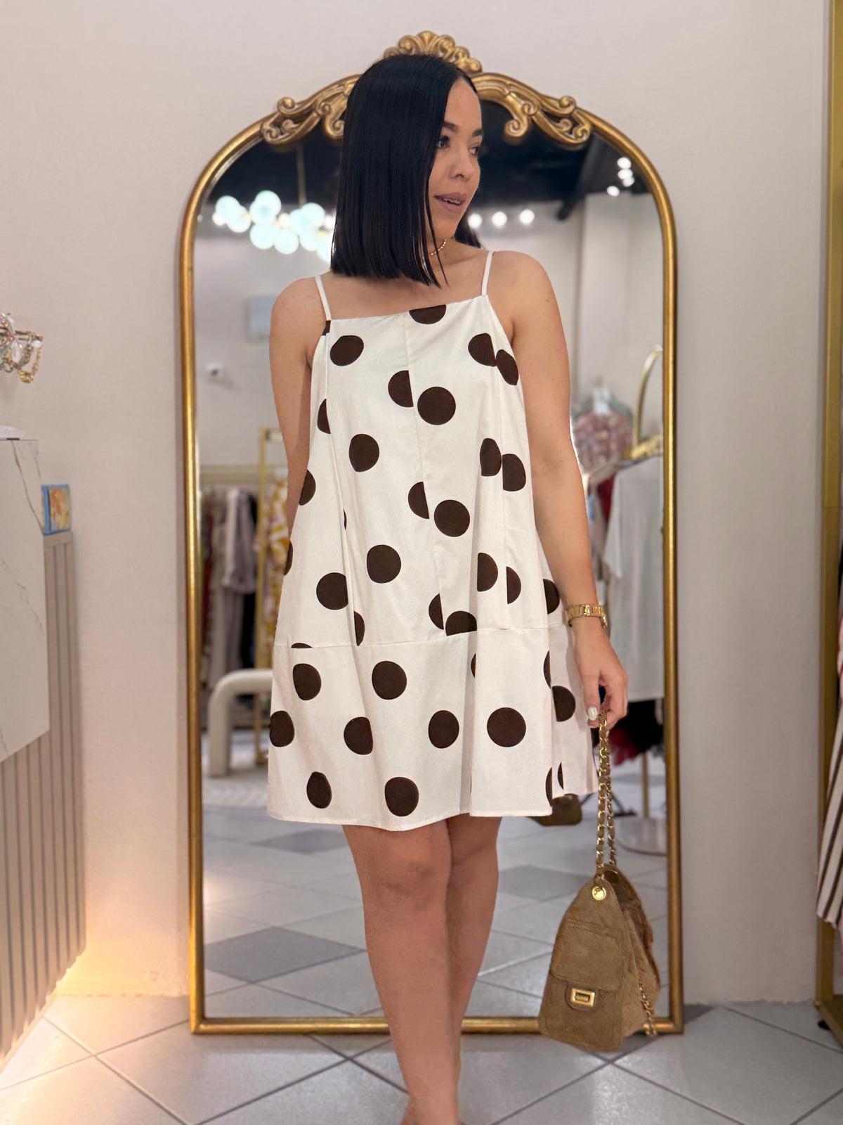 POLKA DOT BREIGE/BROWN MINI DRESS