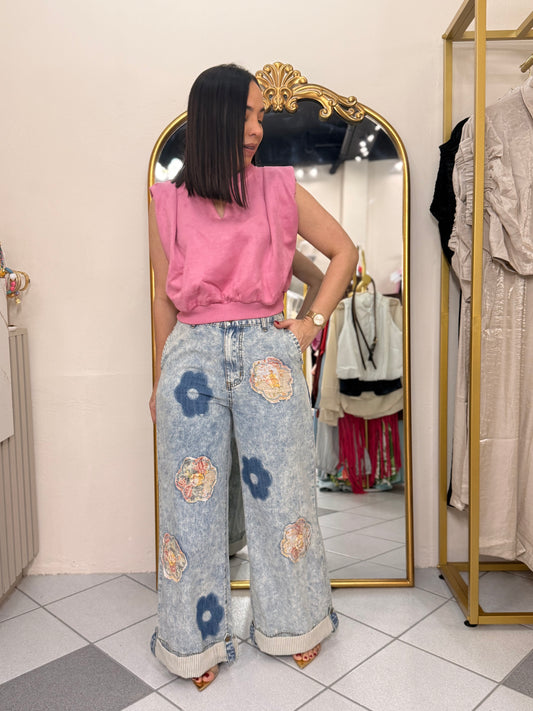 LORENA” DENIM FLOR  PANTALÓN
