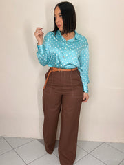 BLUE   POLKA DOT SATIN TOP