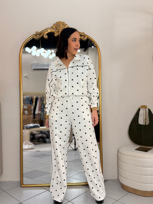 WHITE/BLACK  POLKA DOT SET TRAVEL