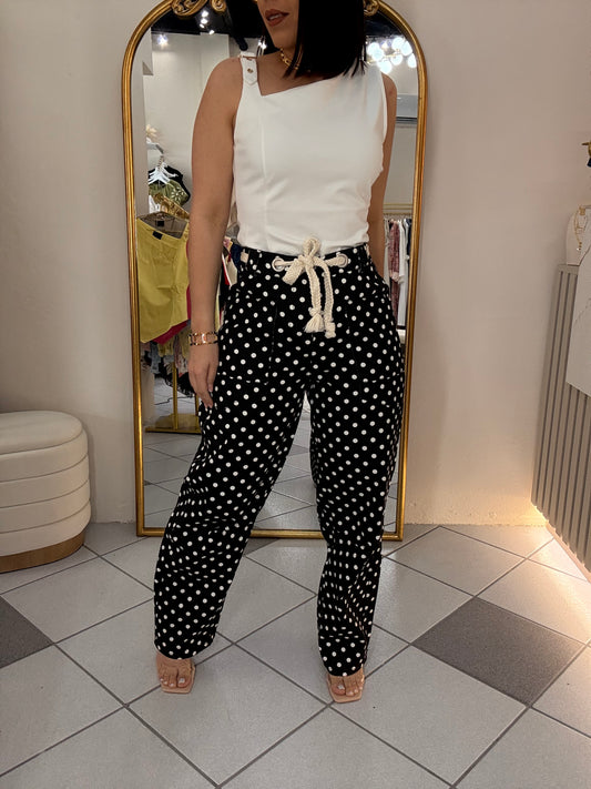 POLKA DOT  BLACK  BARREL PANT