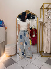 LORENA” DENIM FLOR  PANTALÓN