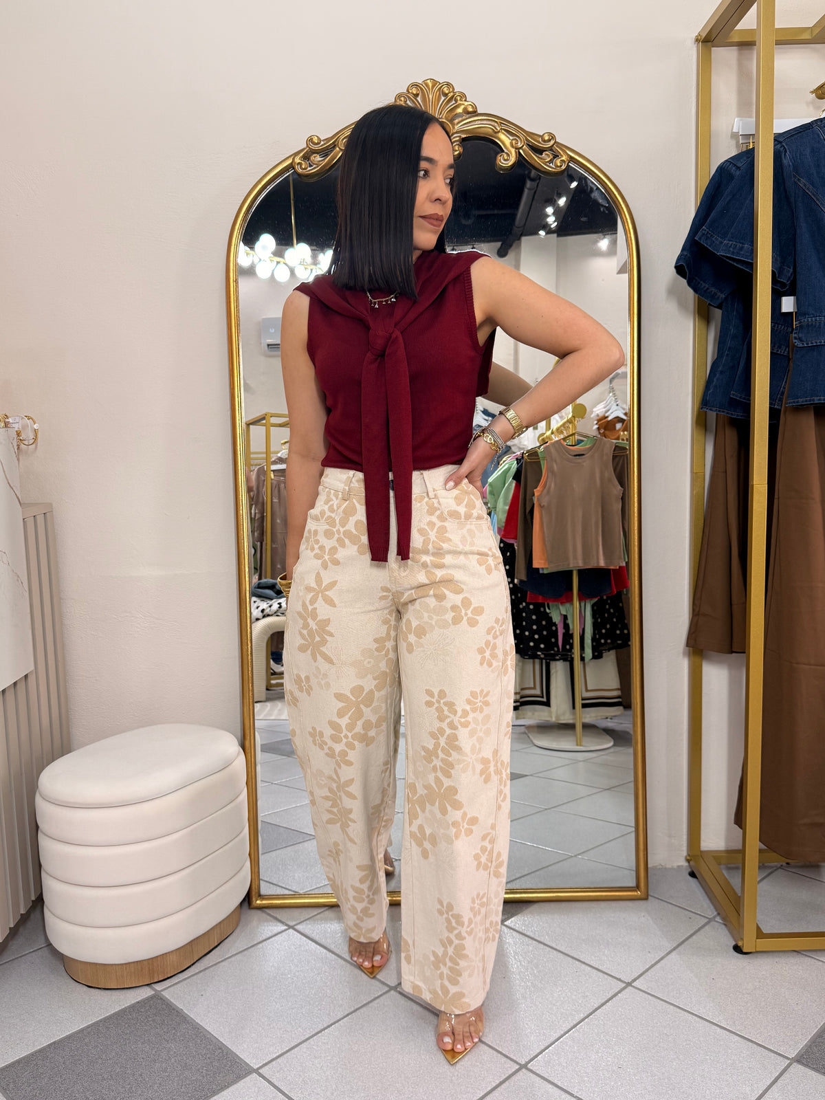 AMELI " BEIGE   BARREL PANTS