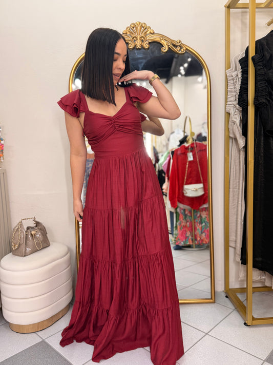 PAULA" BURGUNDY DRESS