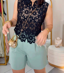 AISA" CROCHET BLACK  TOP