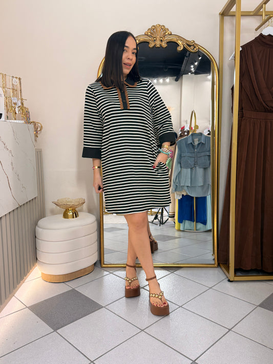 DRESS LINEAS NEGRO/MARRON