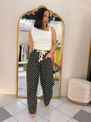 POLKA DOT  BLACK  BARREL PANT