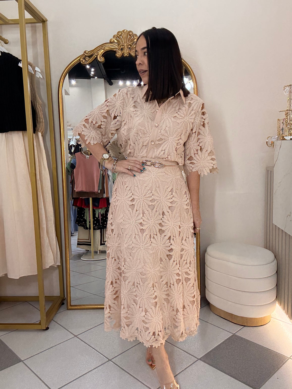 BEIGE ELEGANTE SET FALDA Y TOP