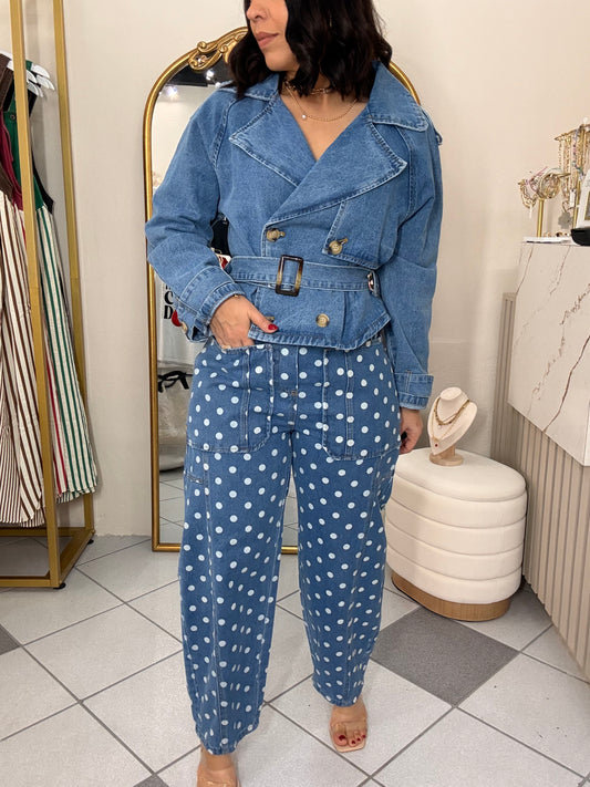 CATIANA DENIM PANT POLKA DOT