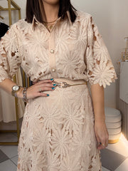 BEIGE ELEGANTE SET FALDA Y TOP
