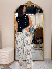FLORAL BARREL WHITE/NAVY