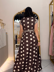 KAMELIA" BROWN  DOT/STRIPE DRESS