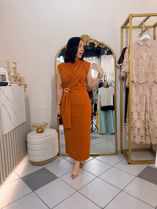 JESICA” MIDI CARAMEL  DRESS