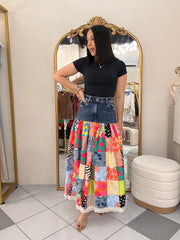 FALDA COLOMBIANA PARCHOS Y DENIM