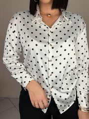 WHITE POLKA DOT SATIN TOP