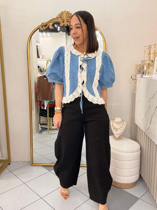 AVANA DENIM LACE TOP