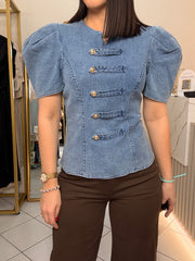 LARA" LIGHT DENIM TOP MANGAS NAPOLEON