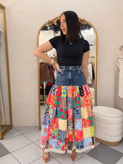 FALDA COLOMBIANA PARCHOS Y DENIM