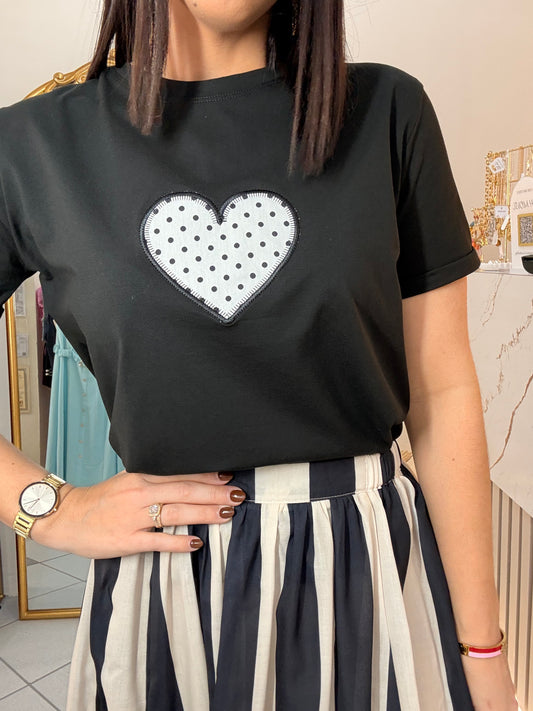 CORAZON POLKA DOT " MAS FUERTE   TSHIRT BLACK
