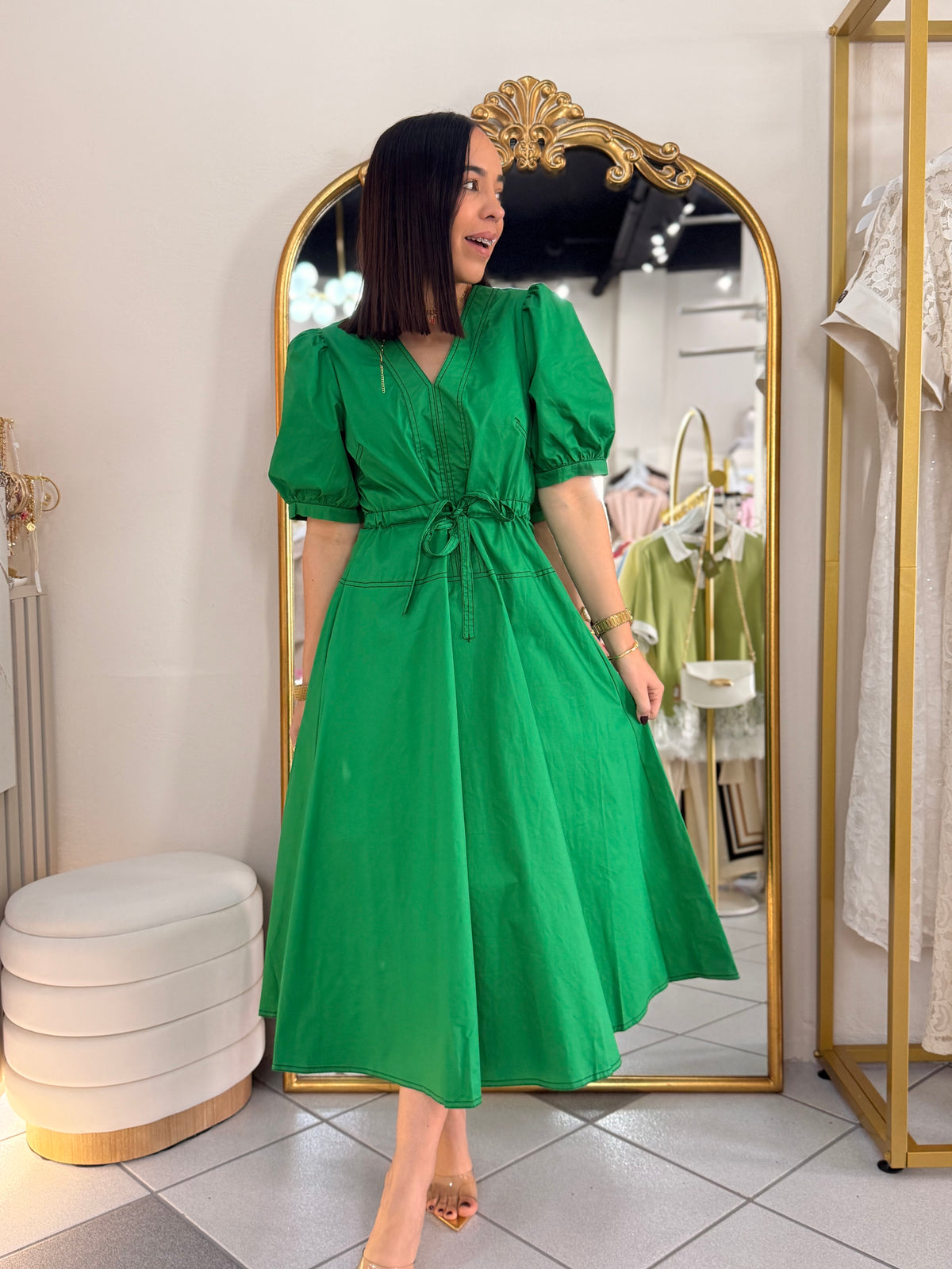 SACHA" KELLY GREEN MIDI DRESS