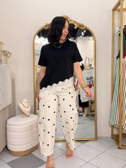 KIARA” BEIGE/BLACK  POLKA DOT BARREL PANTALON