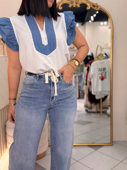 WHITE/DENIM TOP