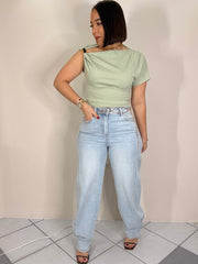 PAULA  LIGHT DENIM BAREEL PANT