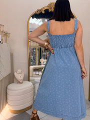 KATERINE” DENIM FLORAL DRESS