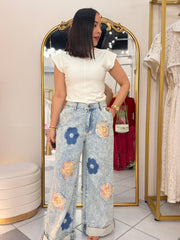 LORENA” DENIM FLOR  PANTALÓN