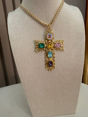 COLLAR CRUZ COLORES/GOLD