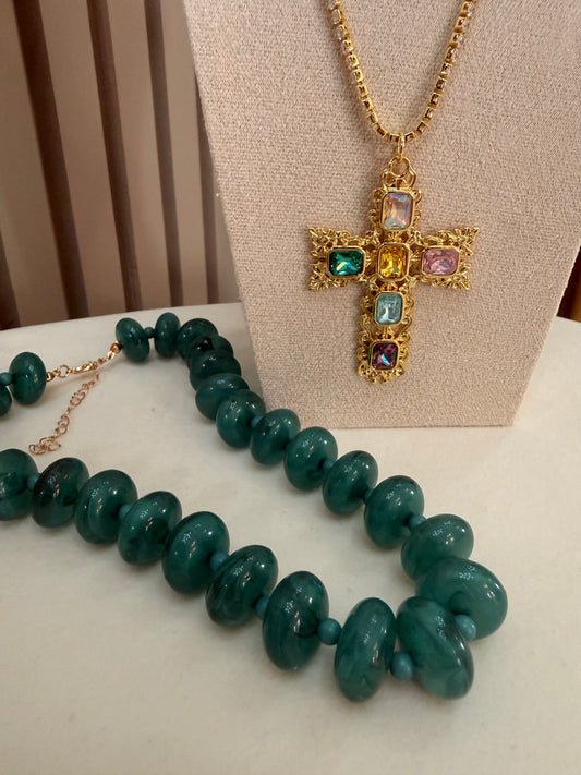 COLLAR CRUZ COLORES/GOLD