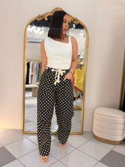 POLKA DOT  BLACK  BARREL PANT