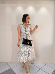 MIDI DRESS WHITE/BLACK POLKA DOT