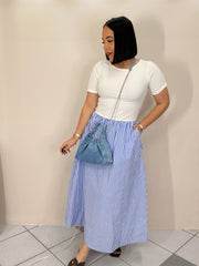 ANI FLOWY WHITE/ BLUE MIDI DRESS