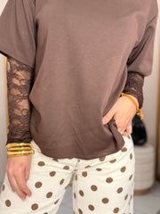 BROWN TRENDY TSHIRT MANGA LACE