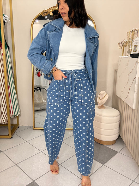 CATIANA DENIM PANT POLKA DOT