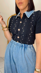BLUSA NEGRA CON PERLAS