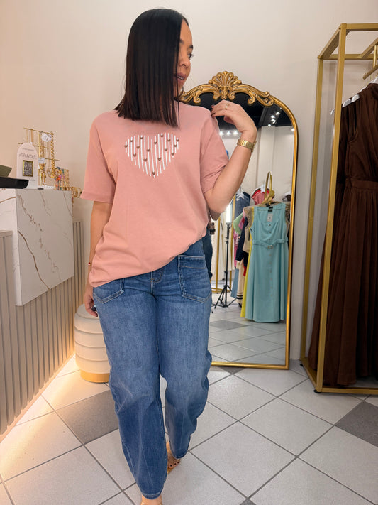 CORAZON LINEAS  OVERSIZE TSHIRT PINK