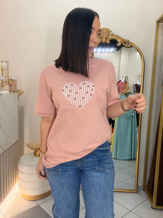 CORAZON LINEAS  OVERSIZE TSHIRT PINK