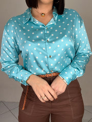 BLUE   POLKA DOT SATIN TOP