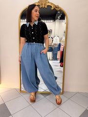 BLUSA NEGRA CON PERLAS