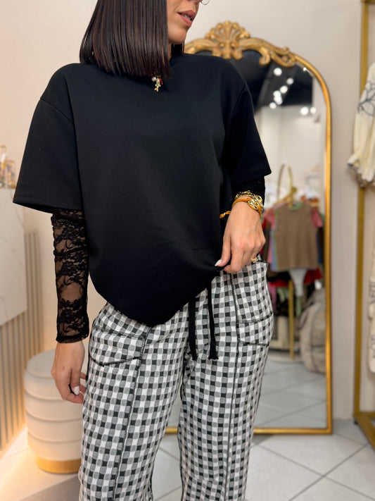 BLACK TRENDY TSHIRT MANGA LACE