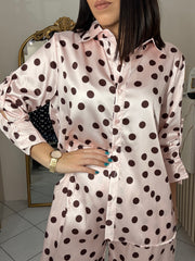 SET SATINADO ROSA/BROWN POLKA DOT